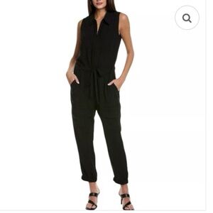 CAbi Women’s Classic Black Sleeveless Front Zip Tie Belt Utility Jumpsuit Size M